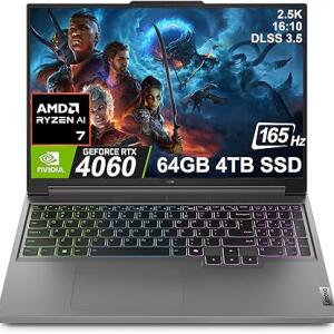 Legion 5 Slim 16" Gaming Laptop (2.5K, 165Hz, AMD Ryzen 7, RTX 4060, 64GB RAM, 4TB SSD, Win 11)