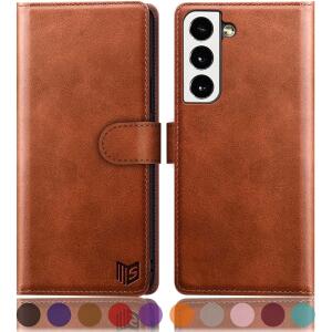 SUANPOT for Samsung Galaxy S22 with RFID Blocking Leather Wallet case - Light Brown