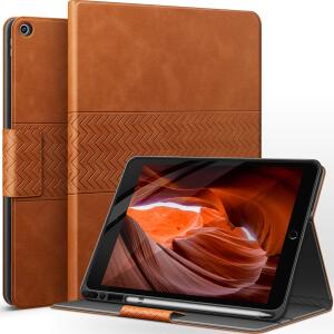 Auaua Case for iPad 9th/8th/7th Generation 10.2 inch with Pencil Holder, Vegan Leather, Auto Sleep/Wake Smart Cover (Brown)