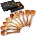 Zulay Kitchen 9-Piece Teak Wooden Utensils for Cooking