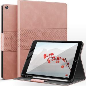 Auaua Case for iPad 9th/8th/7th Generation 10.2 inch with Pencil Holder, Vegan Leather, Auto Sleep/Wake Smart Cover (Pink)