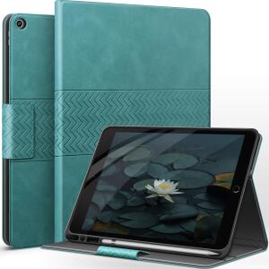 Auaua Case for iPad 9th/8th/7th Generation 10.2 inch with Pencil Holder, Vegan Leather, Auto Sleep/Wake Smart Cover (Green)