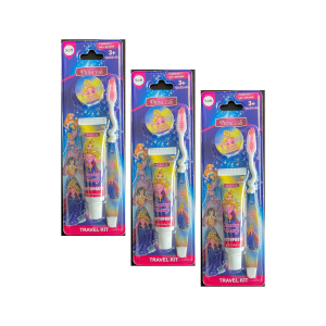 The Toon Studio Princess Kids Toothbrush with Cap, Soft Travel Kit 3PK