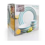 Gibson Home Sunset Ceramic Dinnerware Set 12-Piece Teal White