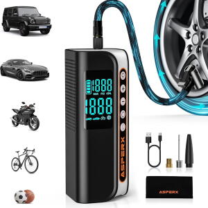 ASPERX Electric Tire Inflator, Portable Car Air Pump with Pressure Detection