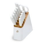 White Icing - Beautiful 12 Piece Stainless Steel Knife Block Set, Soft-Grip Handles by Drew Barrymore