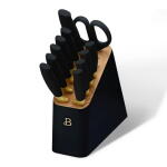 Black Sesame - Beautiful 12 Piece Stainless Steel Knife Set Block Soft Grip Handles by Drew Barrymore