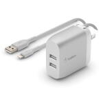 Silver Belkin 24W USB-A Dual-Port Wall Charger + 5ft. Lightning to USB-A Cable