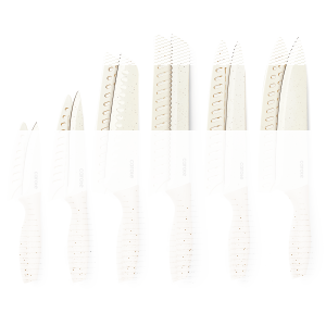 CAROTE 12PCS Knife Set with Blade Guards, White Granite Ceramic Coating