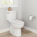 American Standard Champion Two-Piece Elongated Chair Height Toilet with Single Flush (1.28 GPF) and Slow-Close Seat in White.