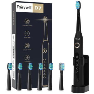 Black - Fairywill Sonic Electric Toothbrush, Rechargeable Toothbrushes Power ToothBrush with 6 Brush Heads