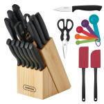 23 Piece Farberware Classic Never Needs Sharpening Dishwasher Safe Stainless Steel Cutlery and Utensil Set in Black