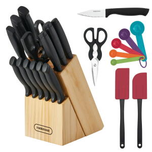  23 Piece Farberware Classic Never Needs Sharpening Dishwasher Safe Stainless Steel Cutlery and Utensil Set in Black