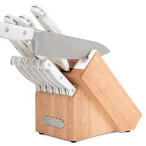 White - Farberware EdgeKeeper 14-Piece Forged Triple Rivet Kitchen Knife Set with Block