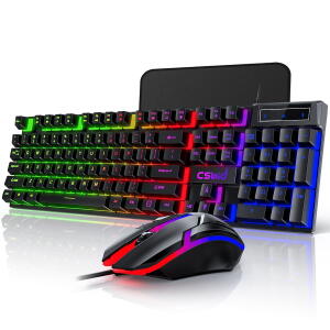 Gaming Keyboard & Mouse, 104 Keys Rainbow LED RGB Backlit Quiet Computer Keyboard