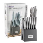 Gray - Hecef Kitchen Knife Set of 14 Premium Stainless Steel with Wooden Block, Comfort Grip