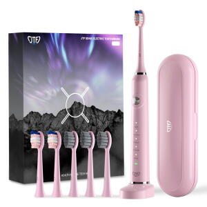 Pink - JTF Sonic Electric Toothbrush for Women with Travel Case, 5 Modes and 6 Brush Heads