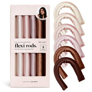 Rosewood 6pcs, Kitsch Flexi Rods Heatless Hair Curler, Satin Covered Curling Rod