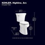 Kohler Highline Arc 12-Inch Rough-In Two-Piece Elongated Chair Height Toilet with Single Flush (1.28 GPF) in White, featuring a Soft Close Seat.