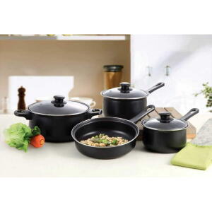 Lexi Home Cookware Set Carbon Steel 7 Pcs Set Black