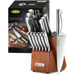  15 Pieces McCook MC29 Knife Sets German Stainless Steel Kitchen Knife Block Sets with Built-in Sharpener