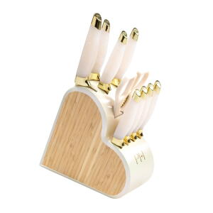 10 Piece Set, Paris Hilton Heart-Shaped Knife Block Set, White Iridescent