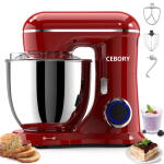 CEBORY 3 in 1 10 Speed Tilt-Head Stand Mixer with Dough Hook Beater Whisk, Red