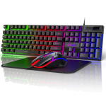 Cshidworld Wired Gaming Keyboard & Mouse Combo, RGB Backlit Mechanical Feel Gaming Keyboard Mouse