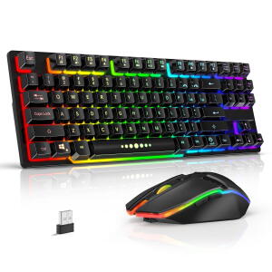 RAIKU Wireless Keyboard and Mouse, RGB LED Backlight for Windows Computer PC Gamer