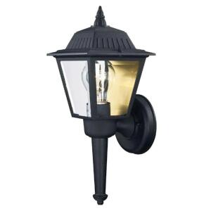 Hampton Bay 13.5 in. 1-Light Black Outdoor Wall Light Fixture with Clear Glass