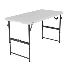 Lifetime 4 ft. One Hand Adjustable Height Fold-in-Half Resin Table; Almond