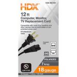 HDX 12 ft. 18/2 Light Duty Computer, Monitor, TV Replacement Cord, Black (HWHAC18212)