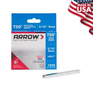 ArrowT50 5/16 in. Leg x 3/8 in. 505 Galvanized, Med. Crown, Divergent Point, 20-Gauge, Heavy-Duty Steel Staples (1,250-Pack) (505)