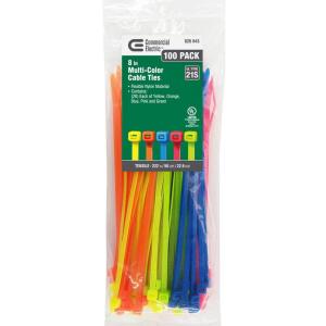 Commercial Electric8in Standard Cable Zip Ties 100 COMBO Pack (Assorted Colors) - GT-200ST