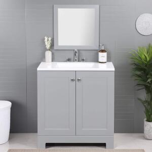 Glacier Bay 30 in. W x 19 in. D x 33 in. H Pearl Gray Single Sink Freestanding Bath Vanity with White Cultured Marble Top