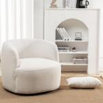 KINWELL Beige Polyester Swivel Barrel Chair (Single Set)