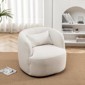 KINWELL Beige Polyester Swivel Barrel Chair (Single Set)