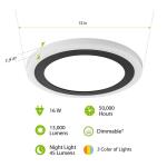 Hampton Bay Clement 13 in. Round Flat Panel Black Indoor LED Flush Mount with Integrated Color Changing and Night Light (FP13/3CCT/NL/HD)