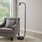 Hampton Bay 62.5-inch Cline Black Floor Lamp with Clear Glass Shade