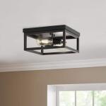 Hampton BayBoswell Quarter 12-1/2 in. 2-Light Black Industrial Open Cage Flush Mount Ceiling Light with Bulbs Included (8017HBDBDI)