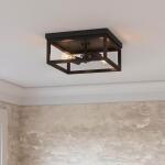 Hampton BayBoswell Quarter 12-1/2 in. 2-Light Black Industrial Open Cage Flush Mount Ceiling Light with Bulbs Included (8017HBDBDI)