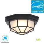 Hampton Bay10.5 in. 1 Light Black Outdoor Weather Resistant Integrated LED Flush Mount with Frosted Glass Shade (HB7072LED-05)