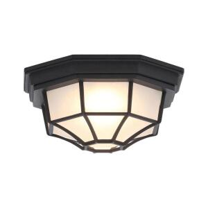 Hampton Bay10.5 in. 1 Light Black Outdoor Weather Resistant Integrated LED Flush Mount with Frosted Glass Shade (HB7072LED-05)