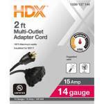 HDX2 ft. 14/3 Medium Duty Indoor/Outdoor Adaptor Cord with Multiple Outlet Triple Tap End, Black (HWHD1432F)