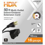 HDX50 ft. 16/3 Light Duty Indoor/Outdoor Extension Cord with Multiple Outlet Triple Tap End, Black (HWHD16350F)