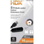 HDX8ft. 16/3 Light Duty Indoor Multi-Outlet Extension Cord with Banana Tap, Black (SPT2163008BLBA)