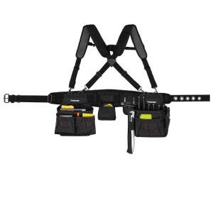 Husky 18 -Pocket 2-Bag Black Framer's Suspension Rig Work Tool Belt with Suspenders