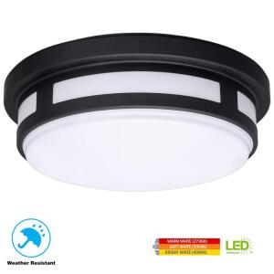 Hampton Bay11 in. Round Black Indoor Outdoor LED Flush Mount Ceiling Light Adjustable CCT 830 Lumens Wet Rated Front or Side Door (54471291)