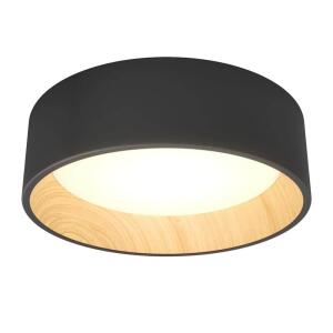 Artika Alton 13 in. Modern Black and Wood 1-Light Integrated LED 3 CCT Flush Mount Ceiling Light Fixture for Kitchen or Bedroom (FM-ALC-HD2WD)