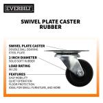 Everbilt 2 in. Black Soft Rubber and Steel Swivel Plate Caster, 90 lb. Load Rating (49477)